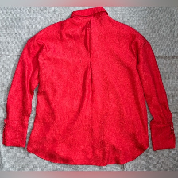 House Of Harlow 1960 Crinkle Fabric Tomato Red Blouse Shirt Sz Small Bold Goth - Picture 5 of 6